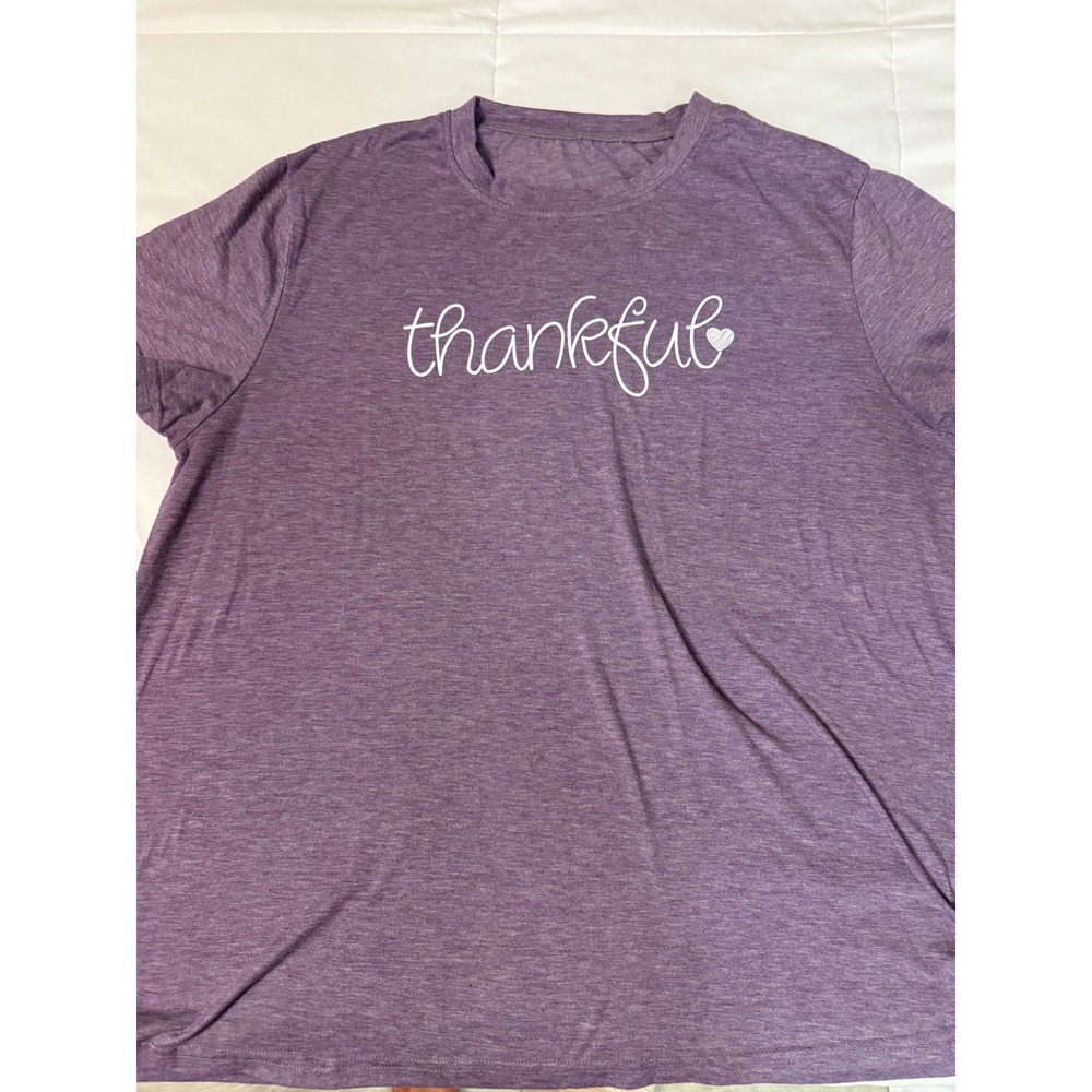 Unbranded Thankful Graphic T-Shirt XXL Purple Heather Cotton Blend Short Sleeve